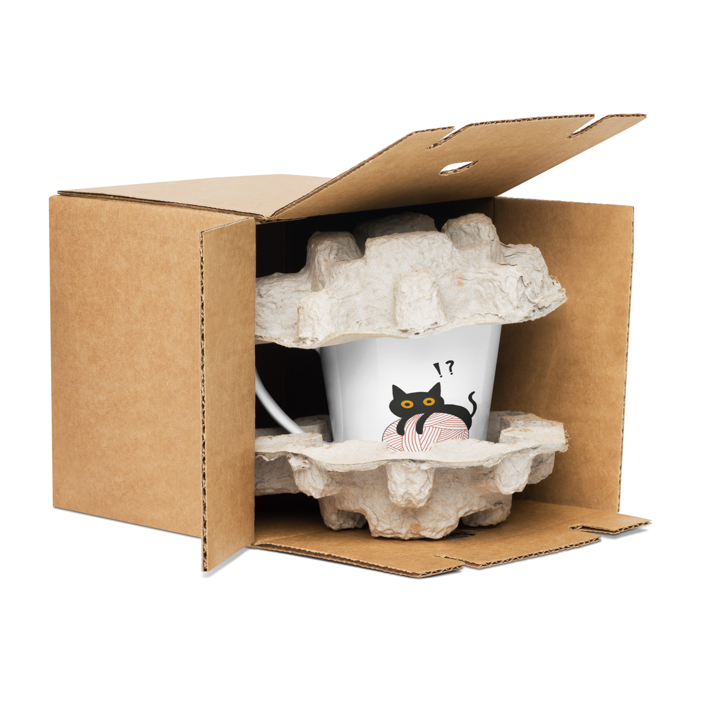 Black Cat Mug - Neko 猫 Yarn Ball Latte Mug 12oz Ceramic