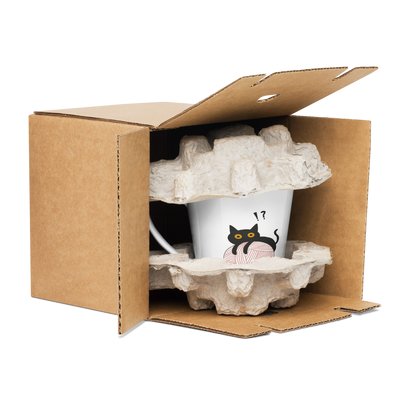 Black Cat Mug - Neko Yarn Ball Latte Mug 12oz Ceramic